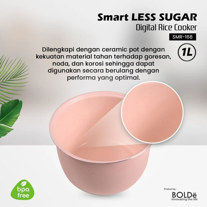 Bolde Rice Cooker Less Sugar Smart Digital 1 L - Permafrost